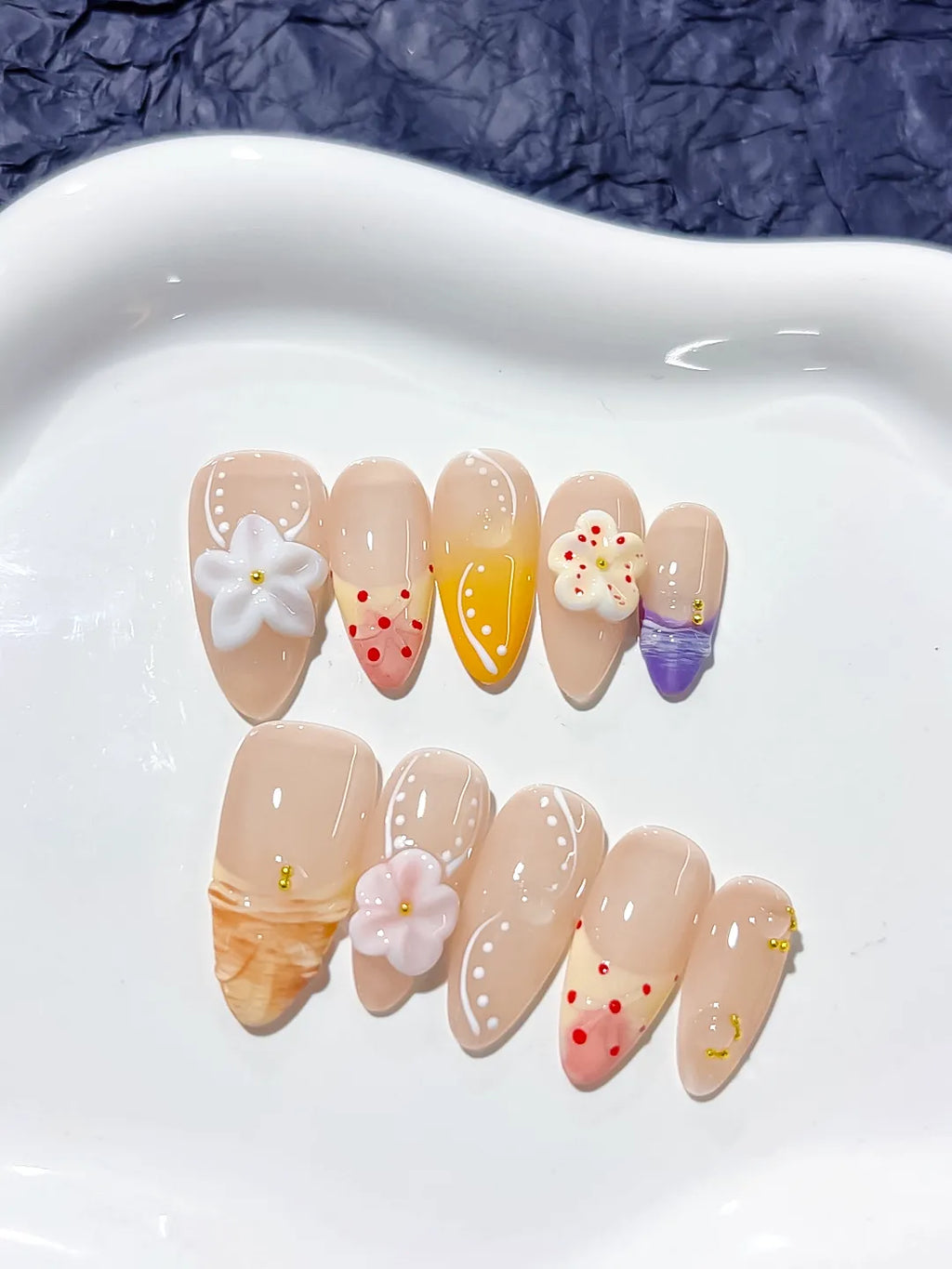 D265 - Medium Nude Orange Almond Abstract Flower Dot Pattern