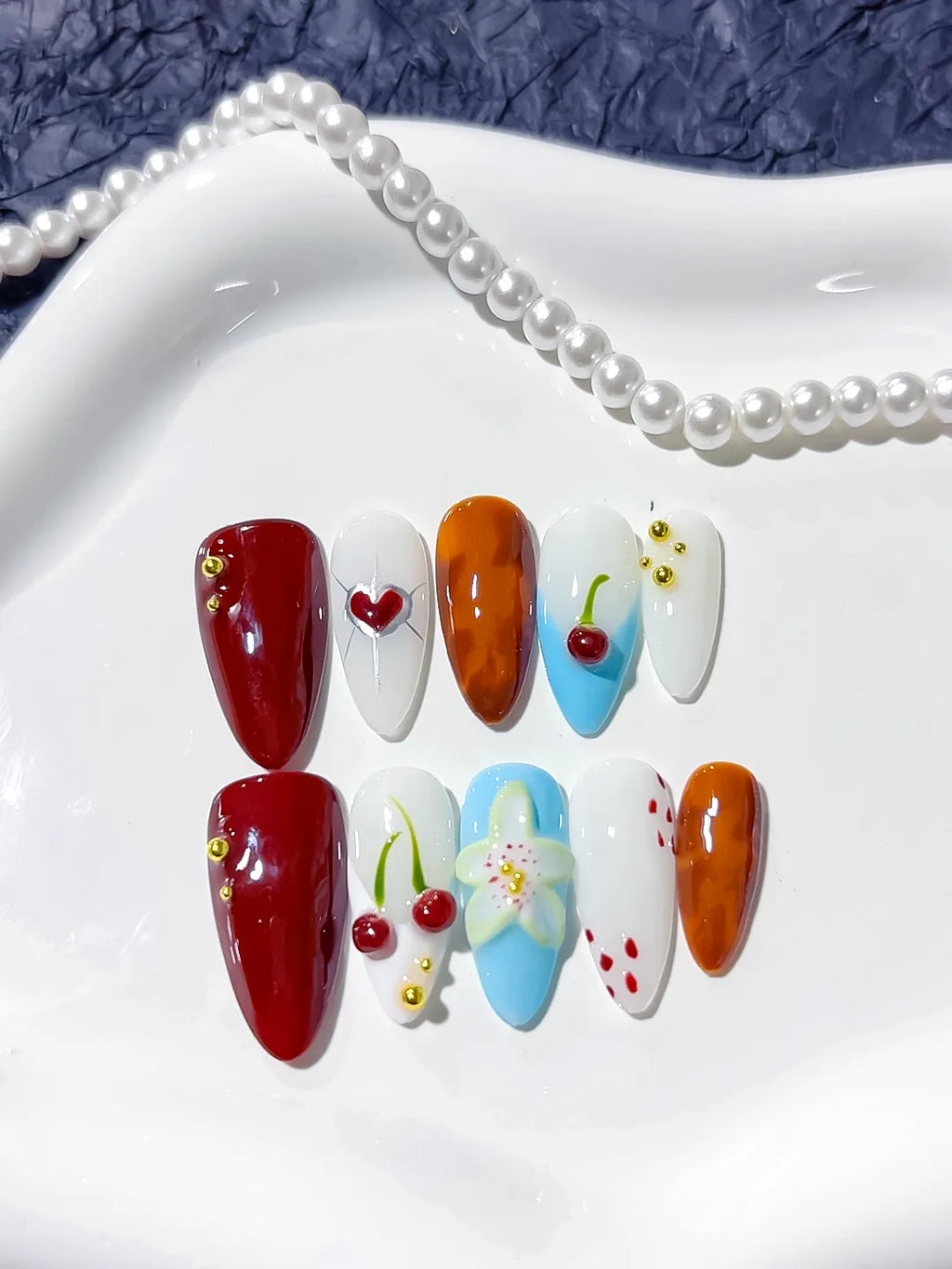 D307 - Medium Red Orange Almond Abstract Cherry Flower