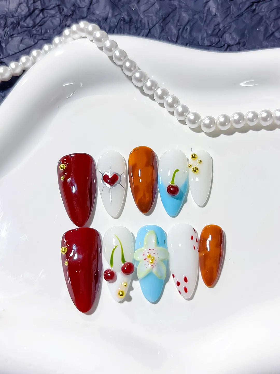 D307 - Medium Red Orange Almond Abstract Cherry Flower