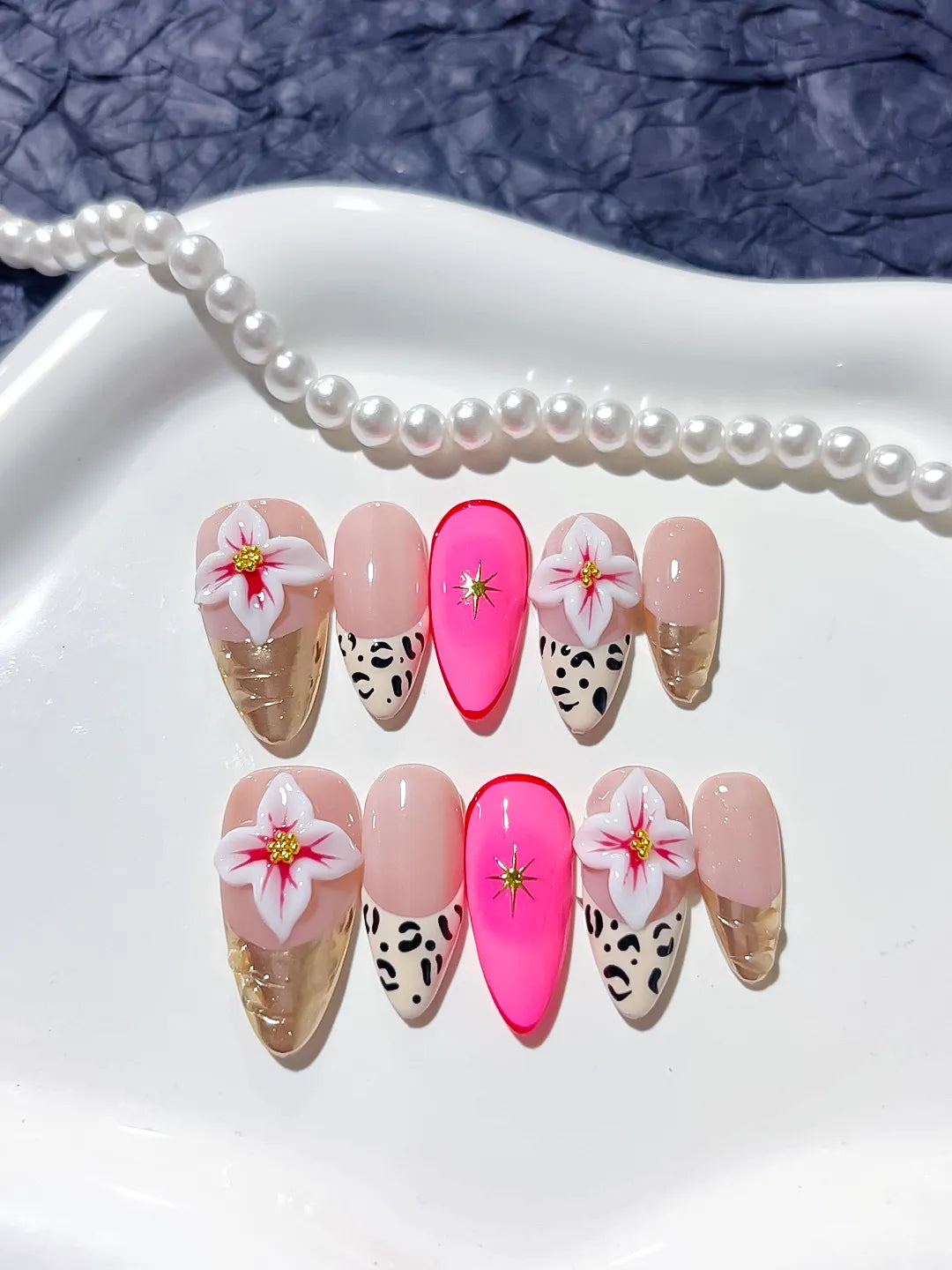 D312 - Medium Nude Pink Almond Abstract Flower Animal Print