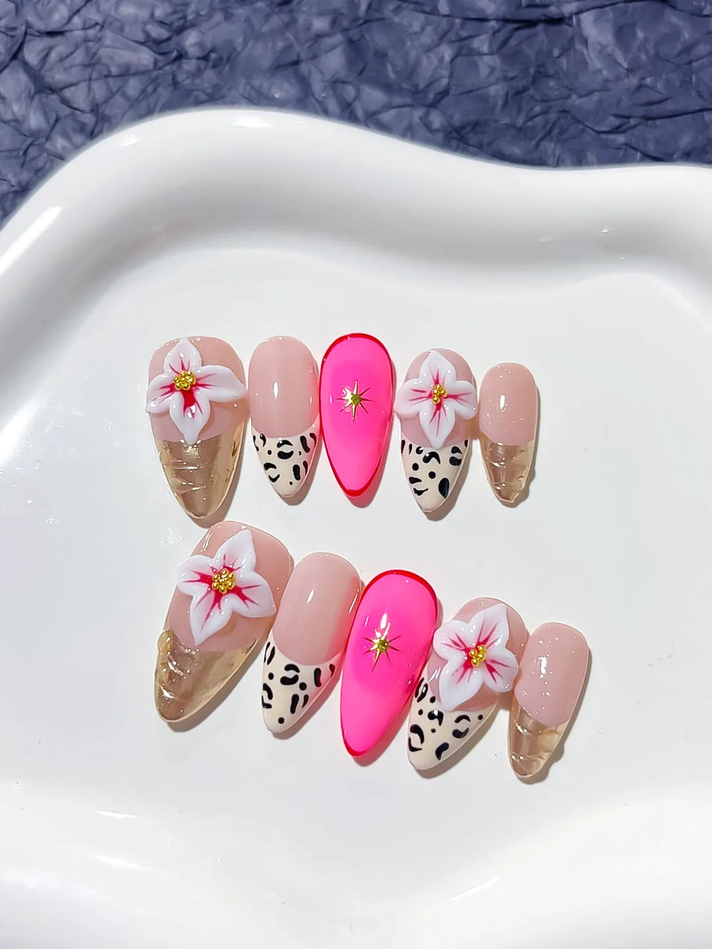 D312 - Medium Nude Pink Almond Abstract Flower Animal Print