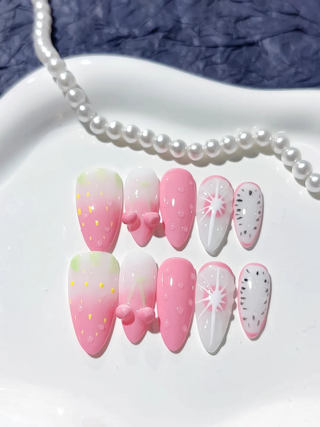 D286 - Medium Pink White Almond Abstract Bow Fruit