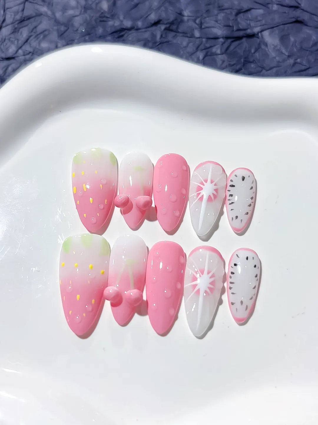 D286 - Medium Pink White Almond Abstract Bow Fruit