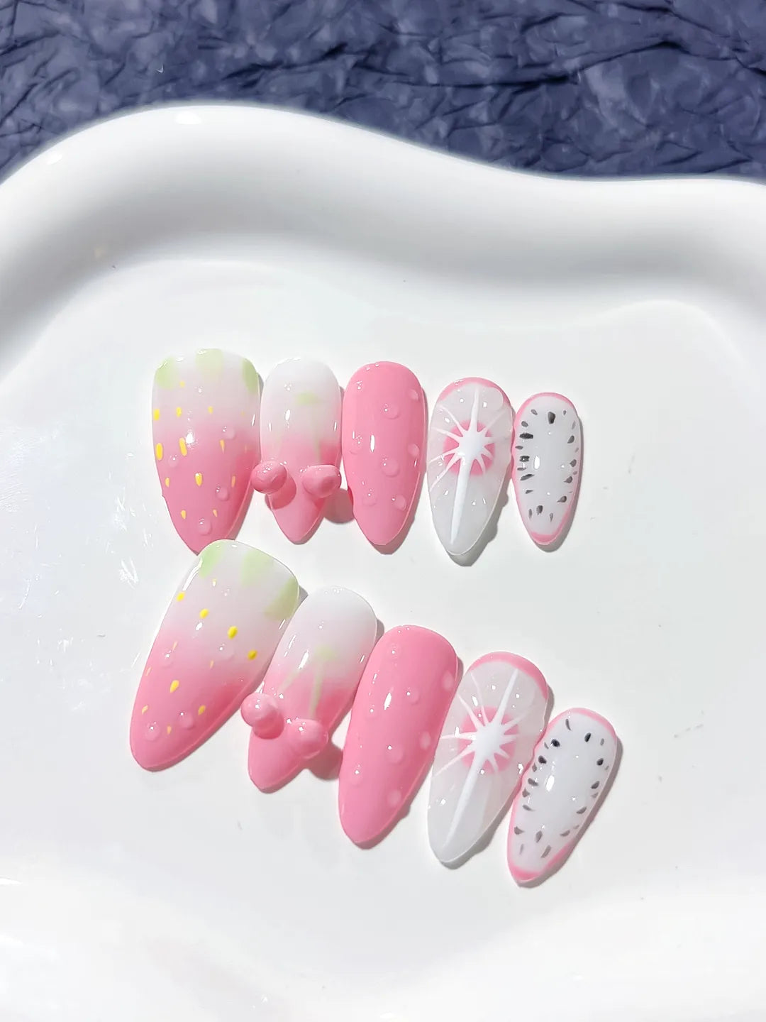 D286 - Medium Pink White Almond Abstract Bow Fruit