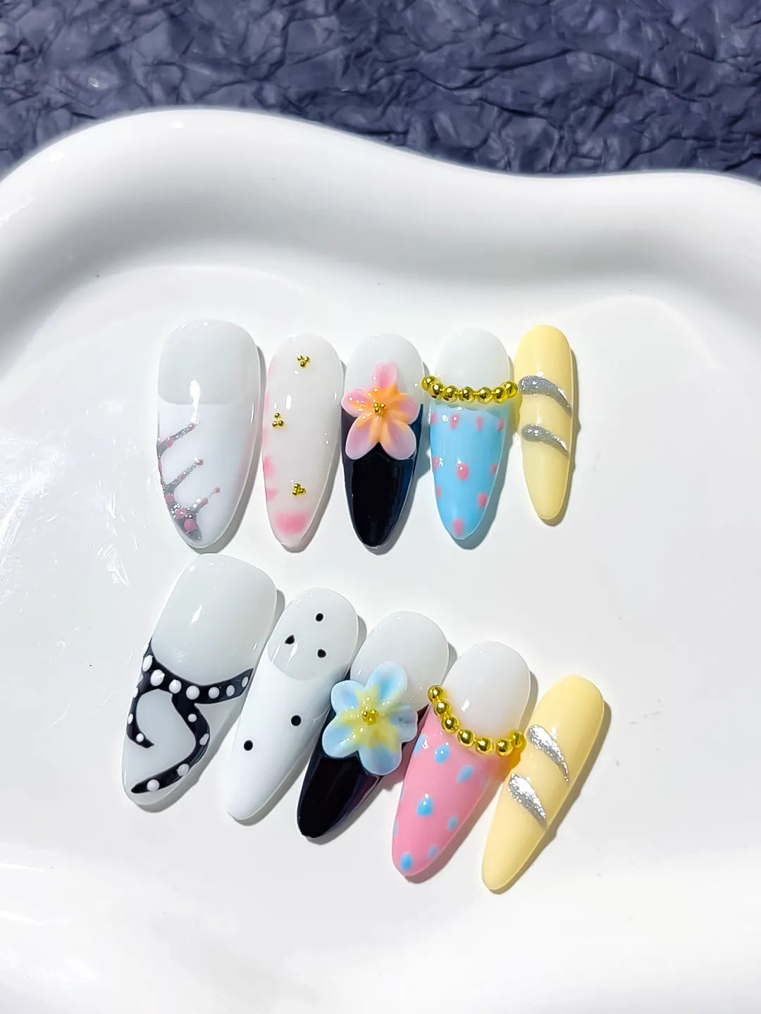 D283 - Medium Pink Yellow Almond Abstract Flower Rhinestone