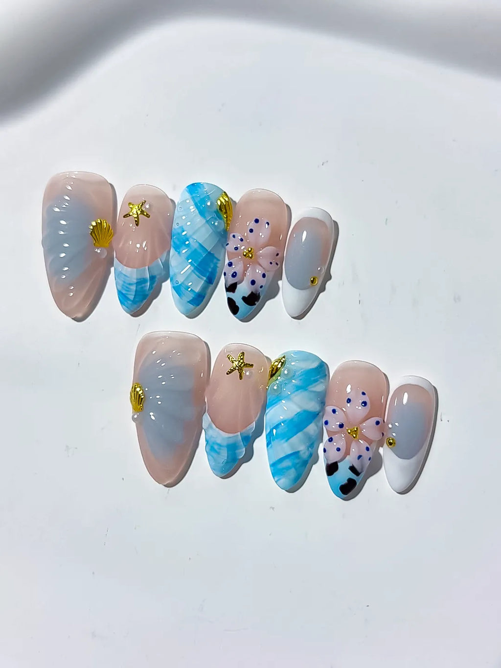 D317 - Medium Nude White Almond Abstract Flower Shell