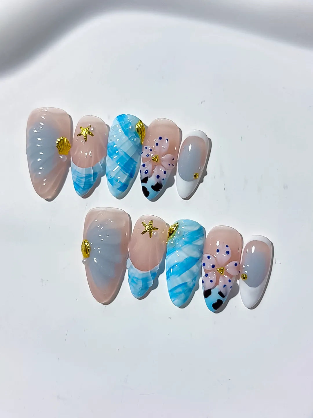 D317 - Medium Nude White Almond Abstract Flower Shell