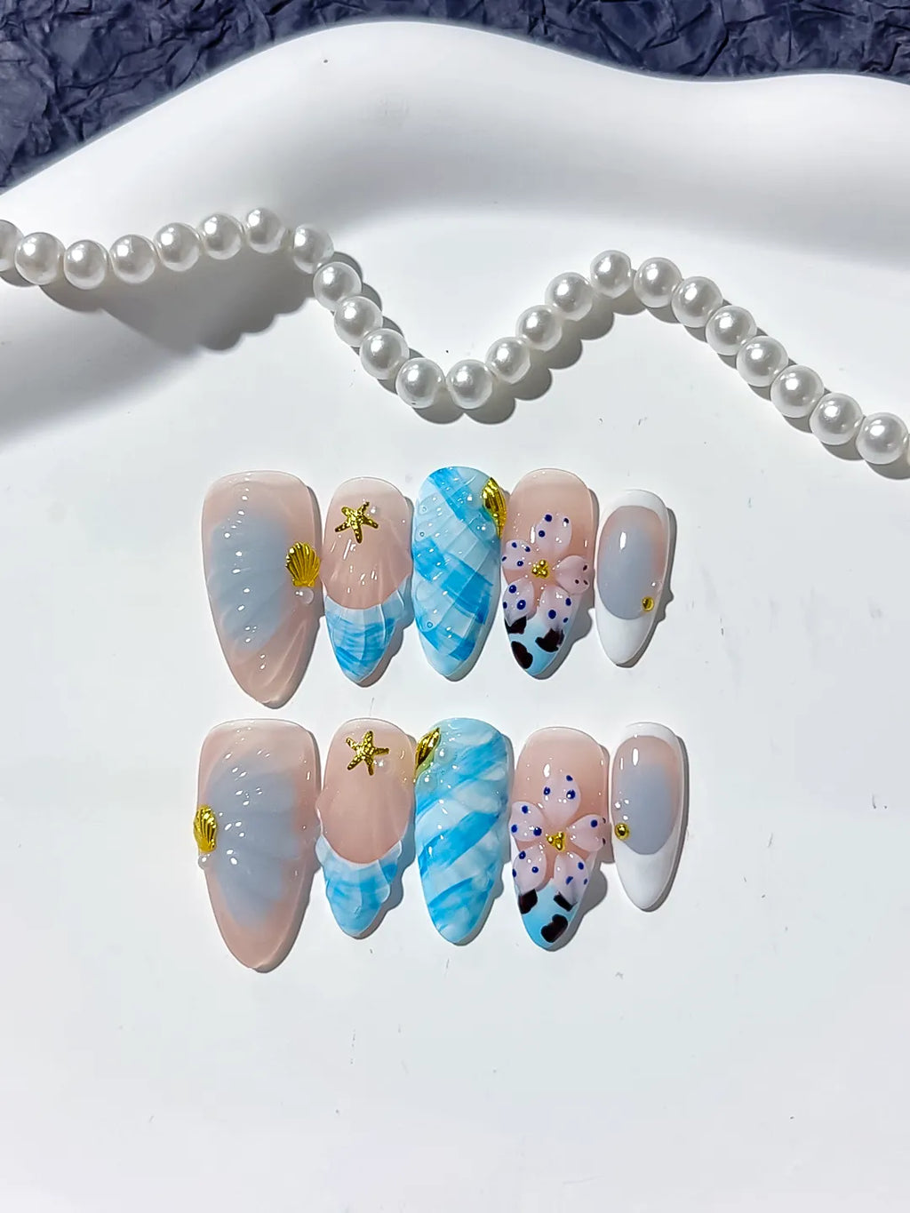 D317 - Medium Nude White Almond Abstract Flower Shell