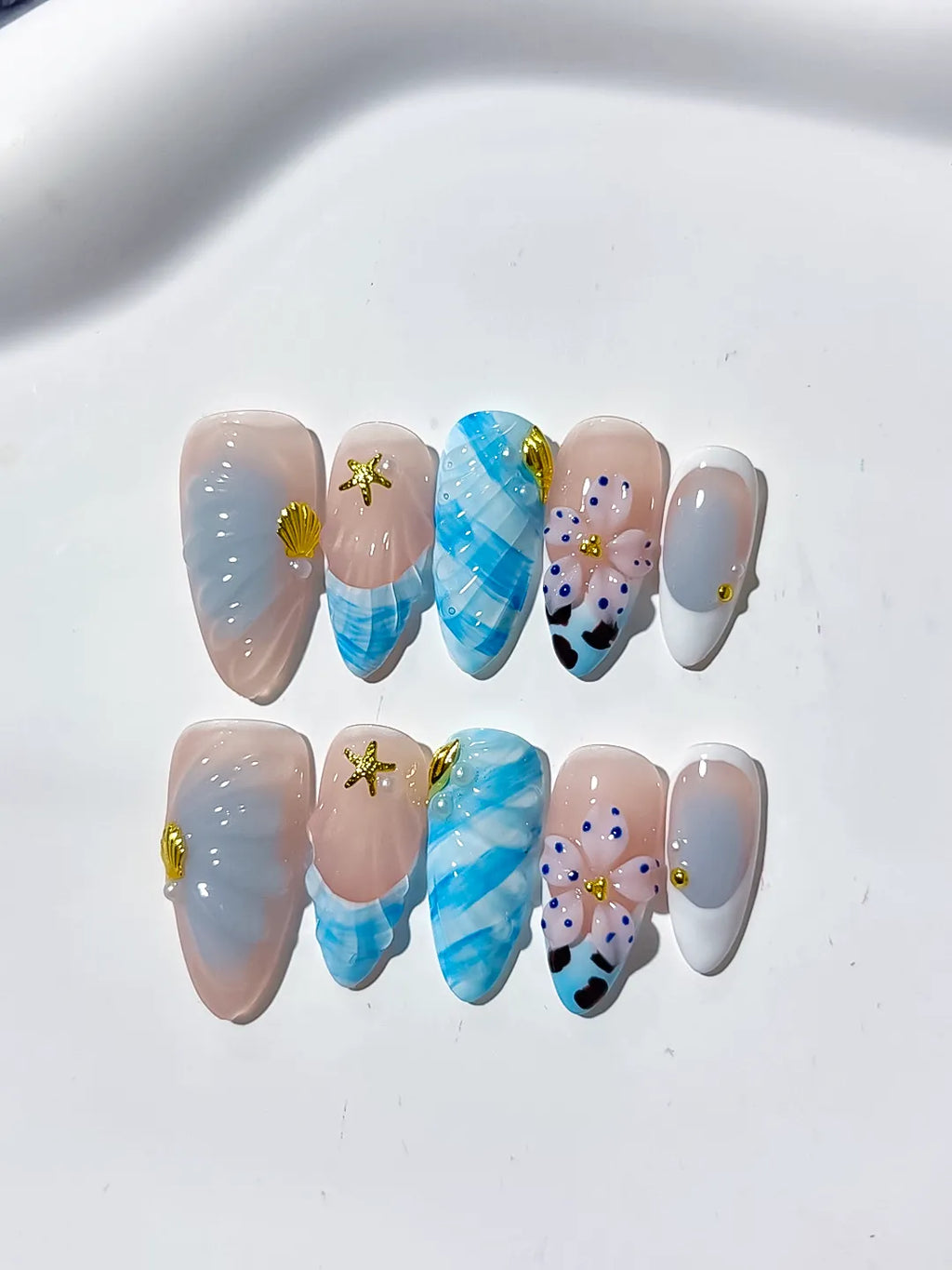 D317 - Medium Nude White Almond Abstract Flower Shell