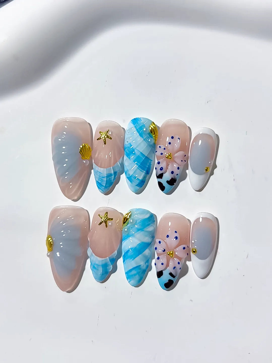 D317 - Medium Nude White Almond Abstract Flower Shell