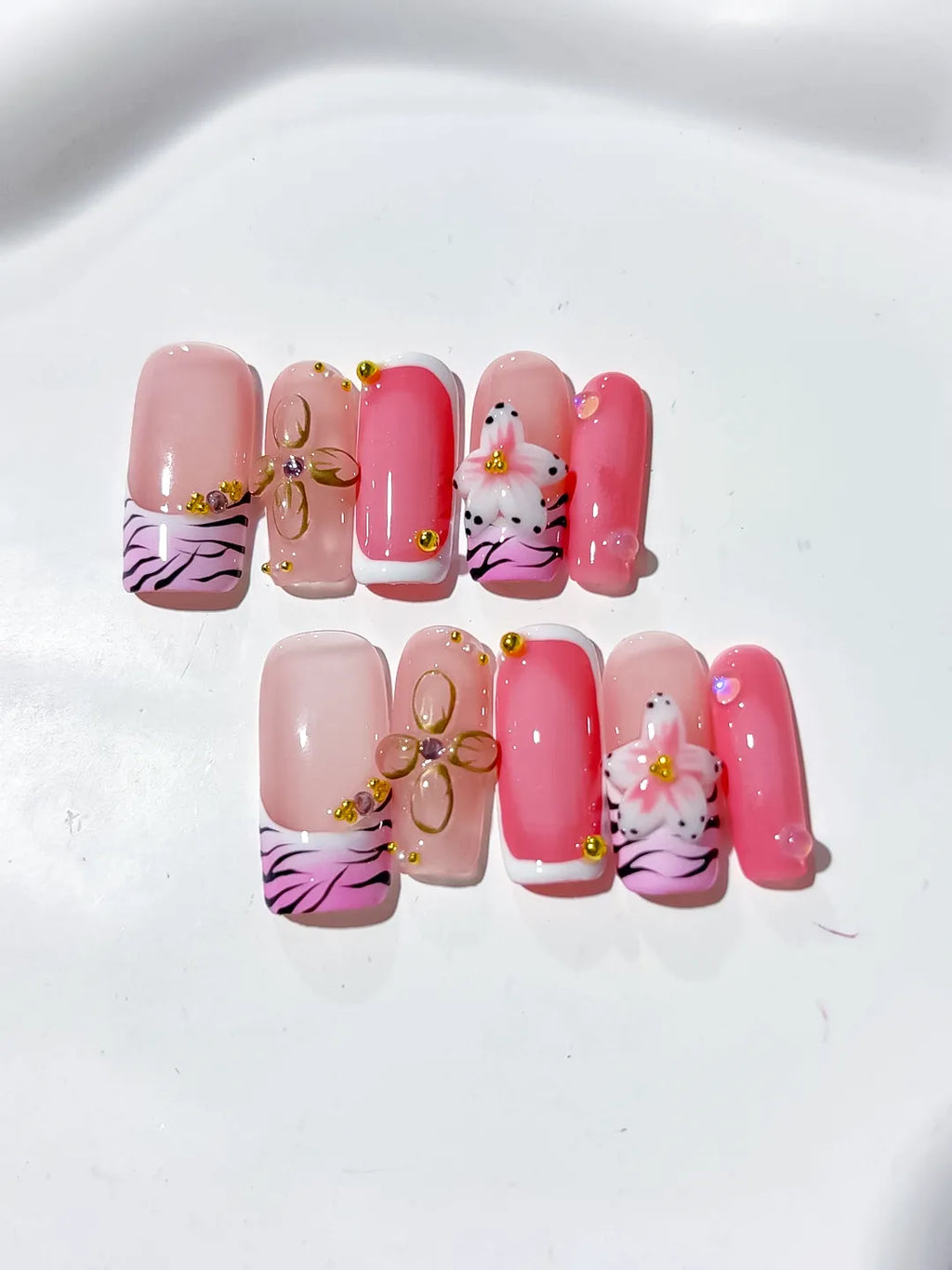 D337 - Long Pink Black Square Abstract Bow Animal Print