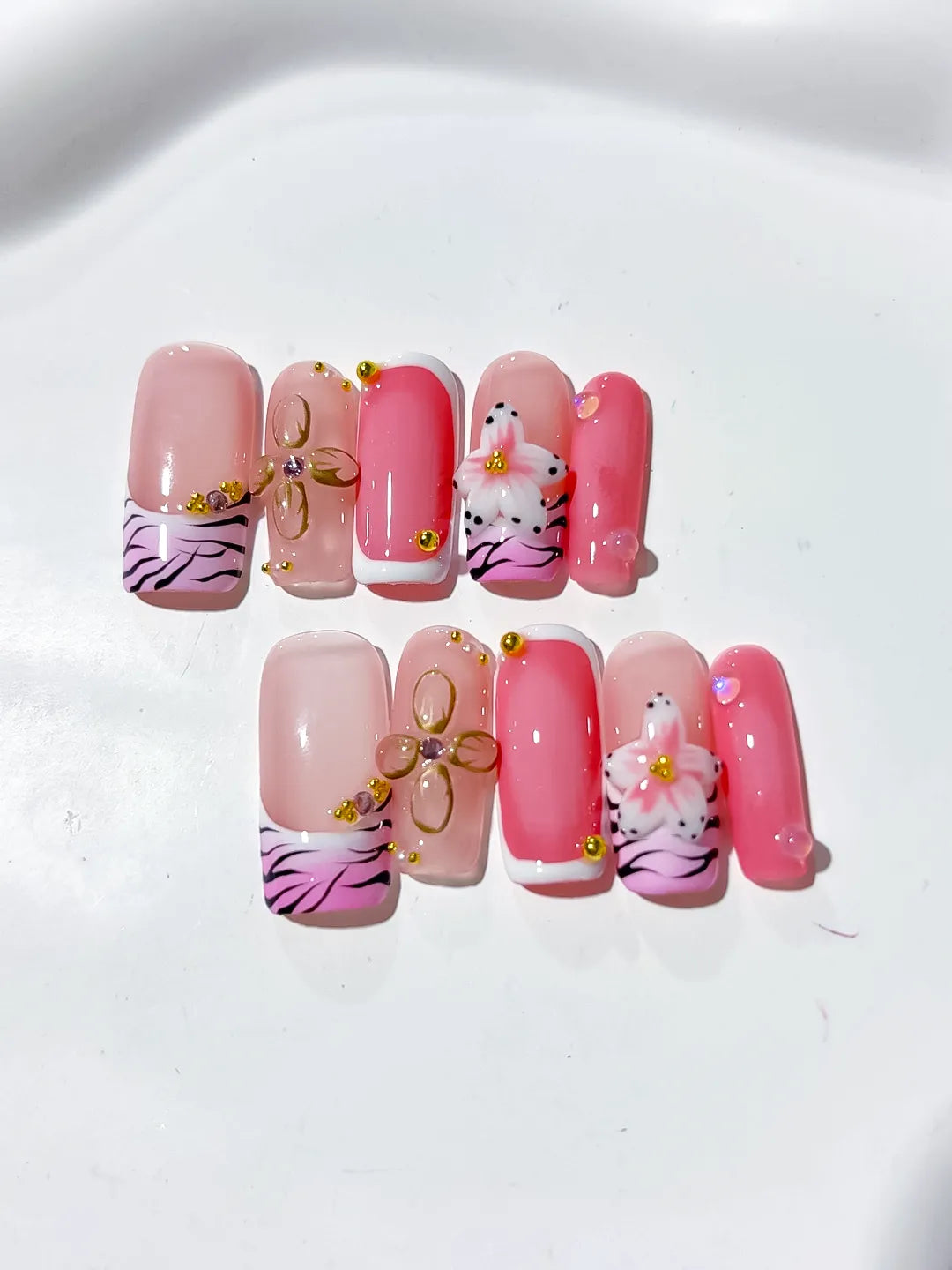 D337 - Long Pink Black Square Abstract Bow Animal Print