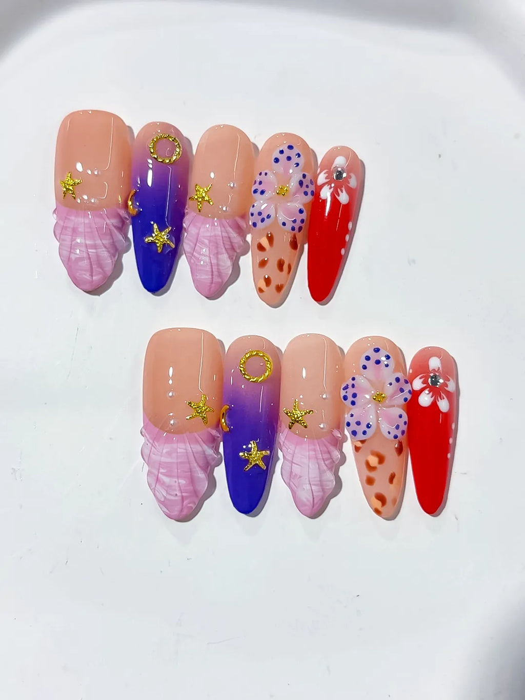 D360 - Long Nude Purple Almond Abstract Flower Animal Print