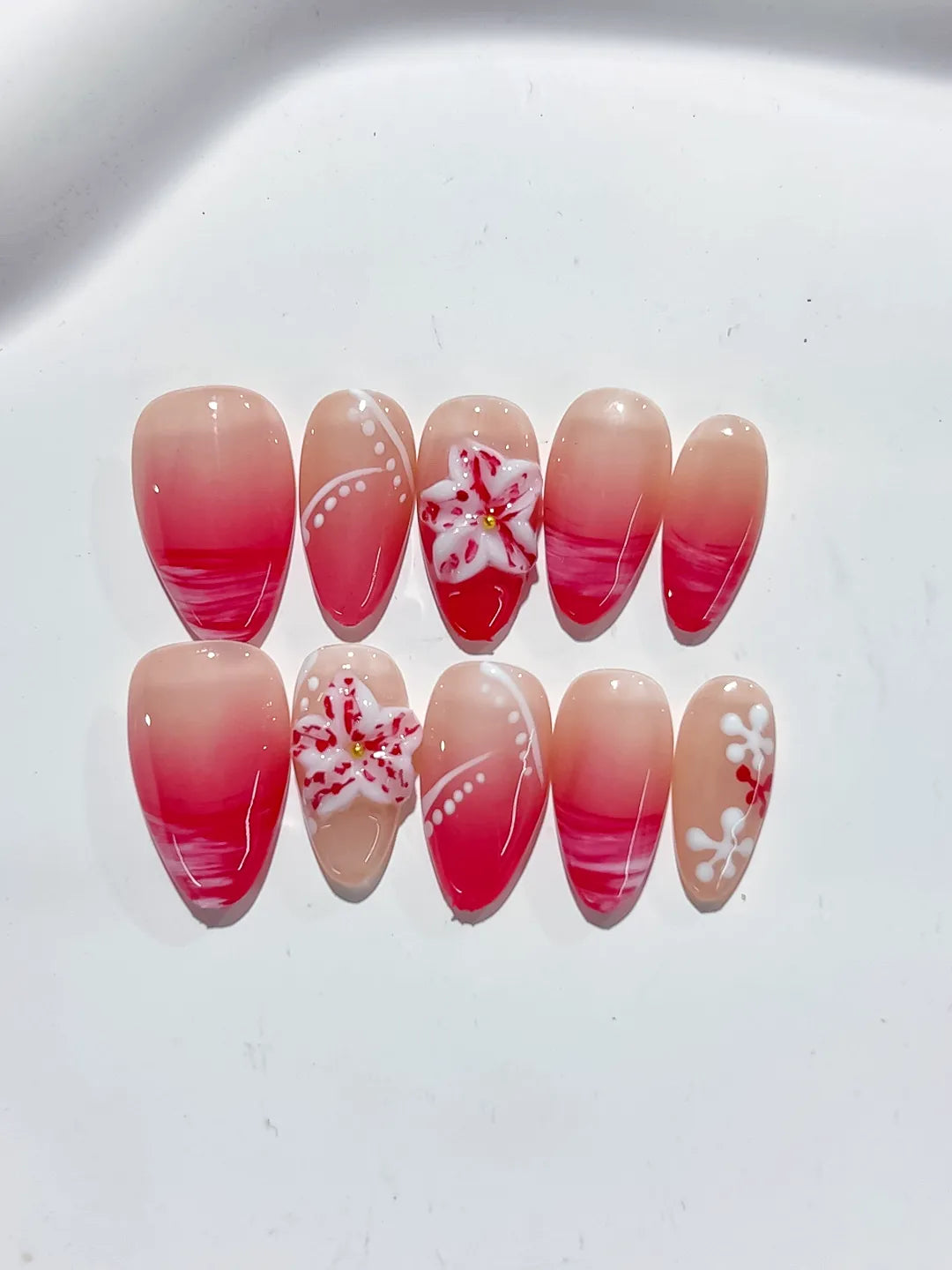 D364 - Short Nude Pink Almond French tip Flower