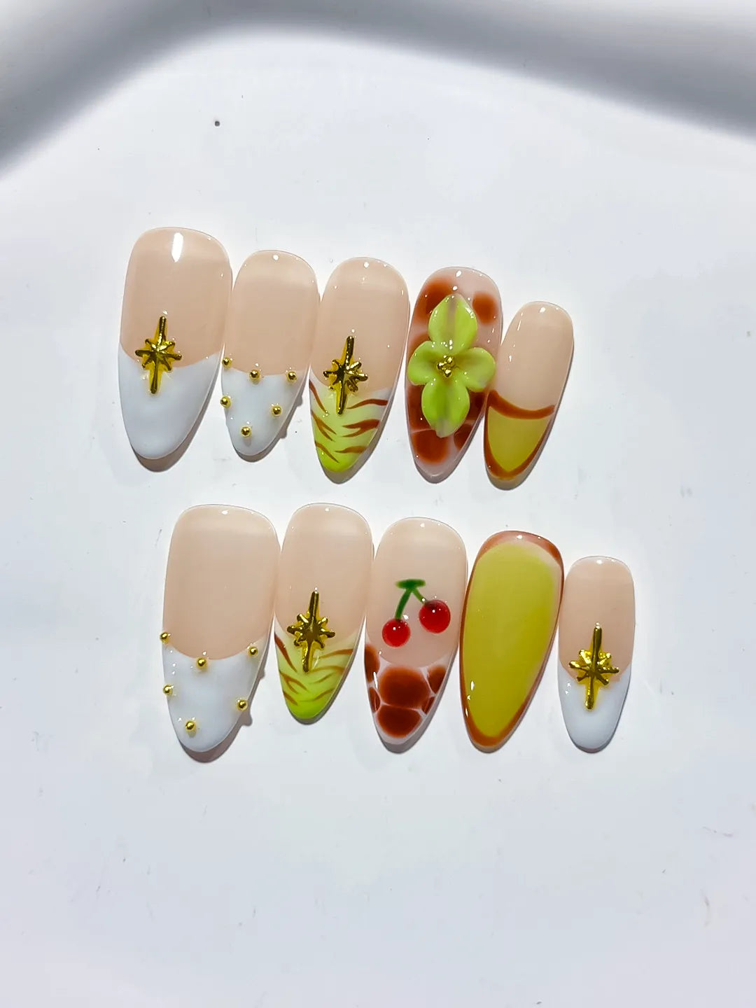 D373 - Medium Nude White Almond Abstract Cherry Flower