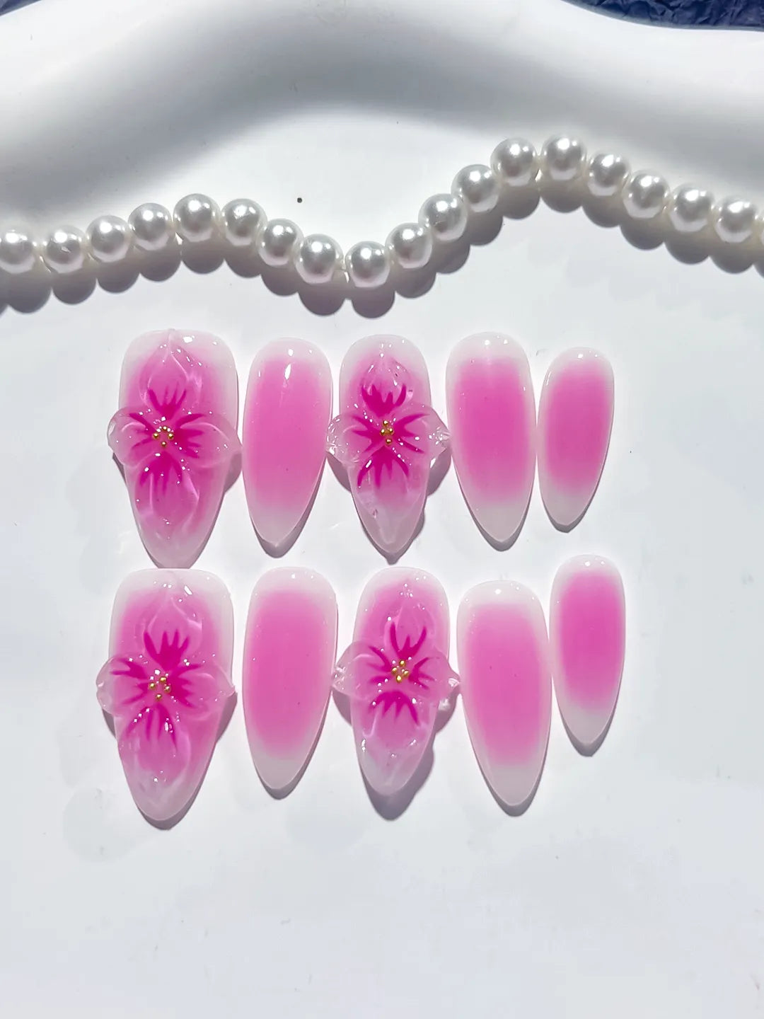 D374 - Medium Pink White Almond Ombre Flower