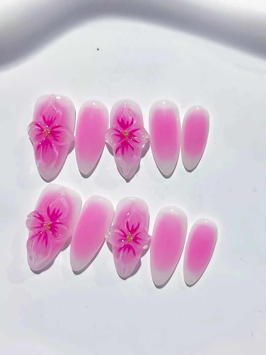 D374 - Medium Pink White Almond Ombre Flower