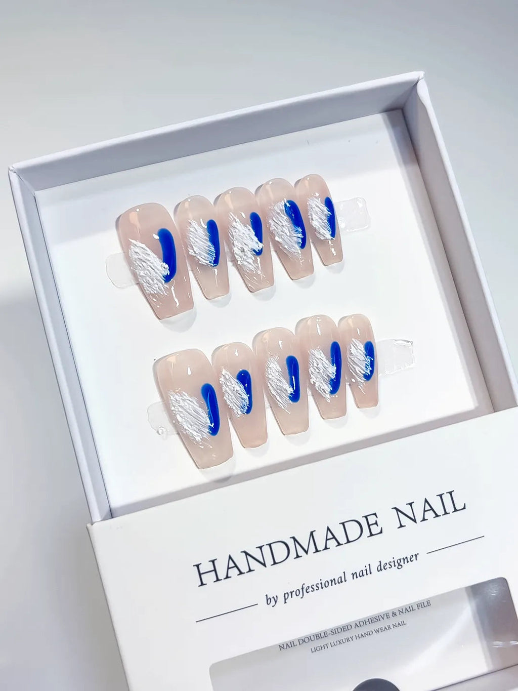 A008 - Medium Nude Blue Coffin Abstract Swirl VibeNailsLab