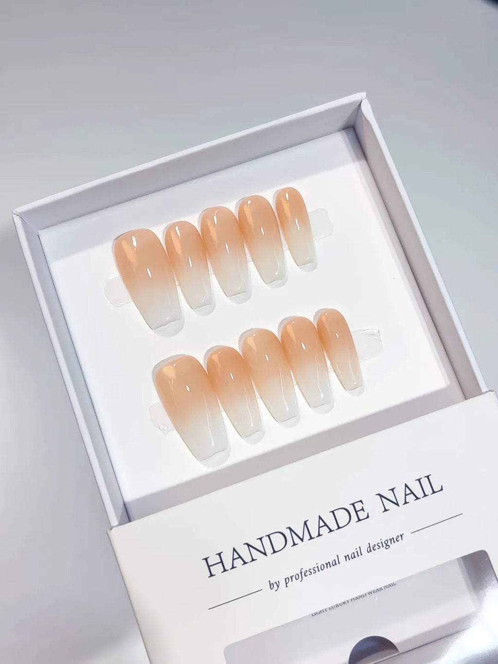 A010 - Medium Nude White Coffin Ombre VibeNailsLab