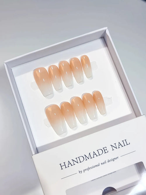 A010 - Medium Nude White Coffin Ombre VibeNailsLab