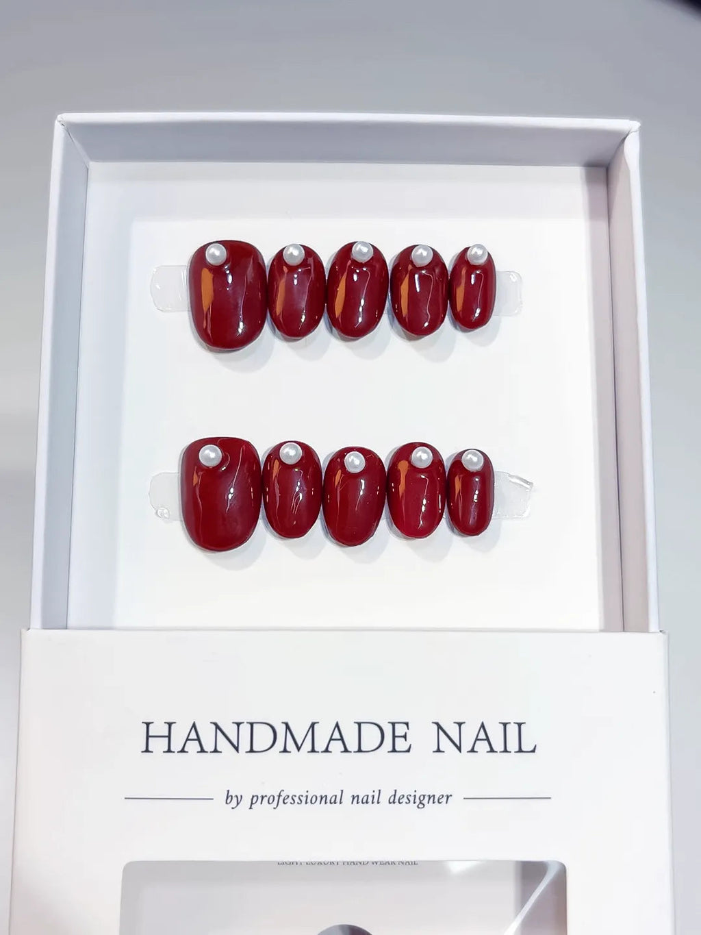 A016 - Short Red Oval Solid color Pearl VibeNailsLab