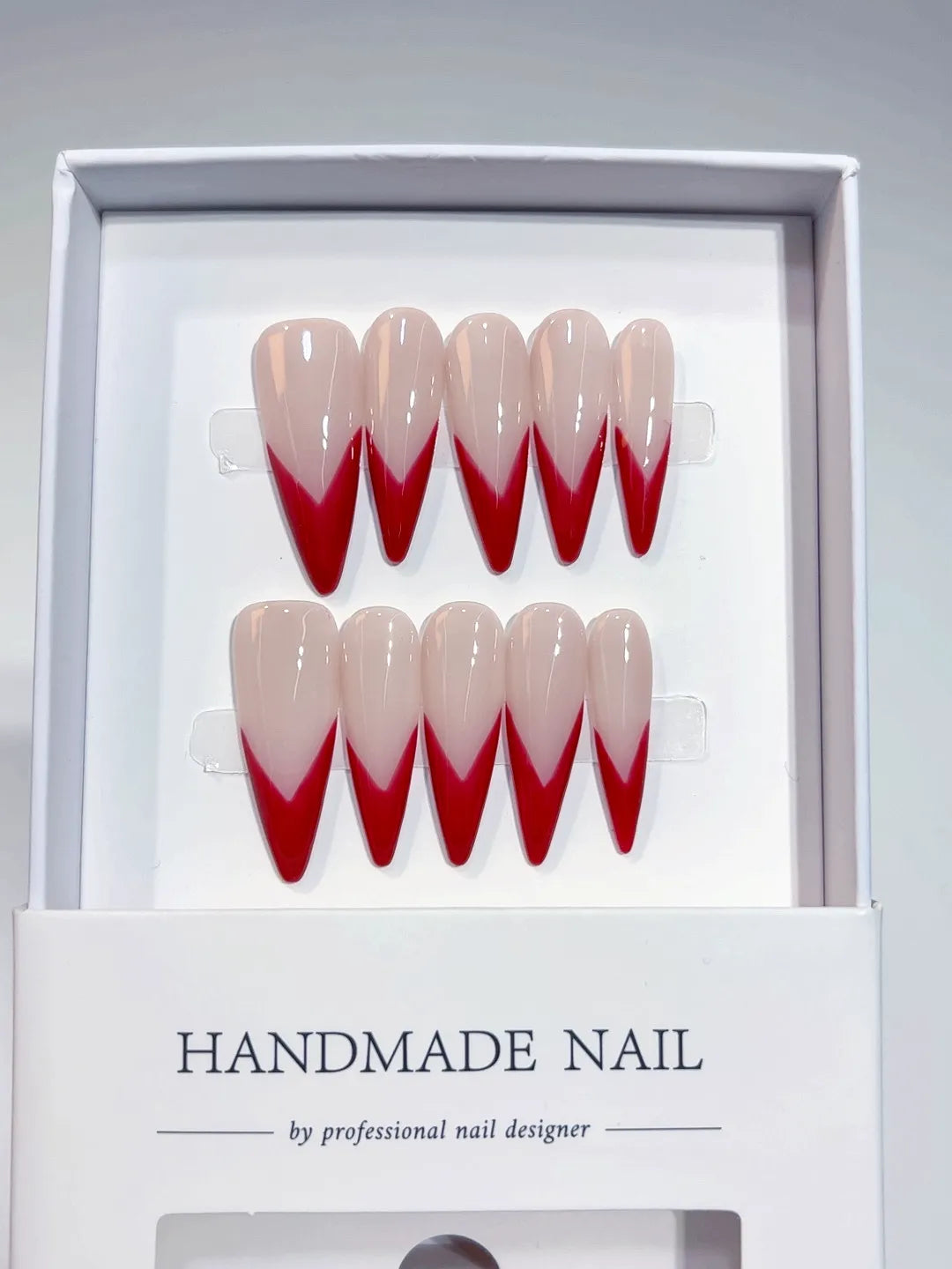 A035 - Long Red Stiletto French tip VibeNailsLab