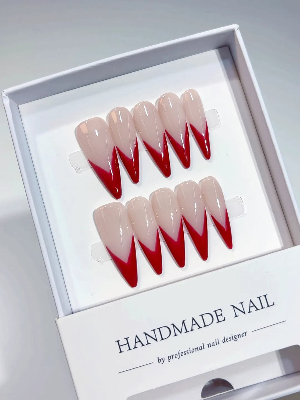 A035 - Long Red Stiletto French tip VibeNailsLab