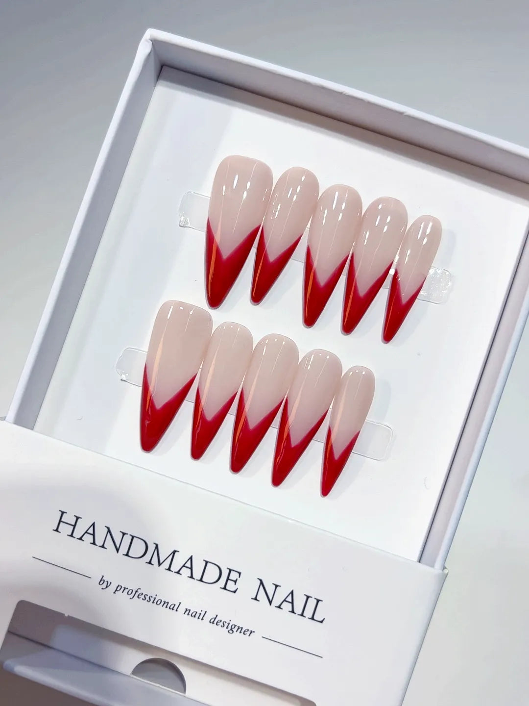 A035 - Long Red Stiletto French tip VibeNailsLab