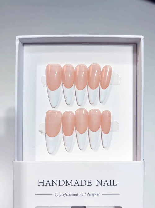 A036 - Long White Pink Stiletto French tip VibeNailsLab