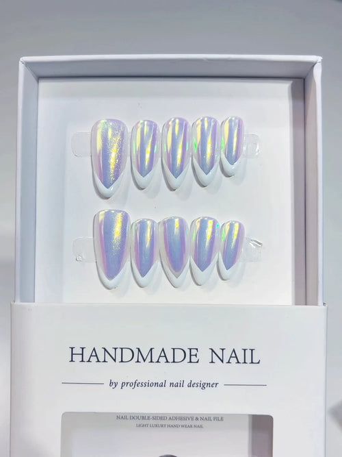 A041 - Medium Multicolor Almond French tip VibeNailsLab