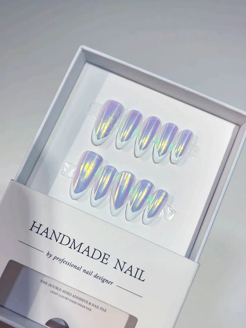 A041 - Medium Multicolor Almond French tip VibeNailsLab