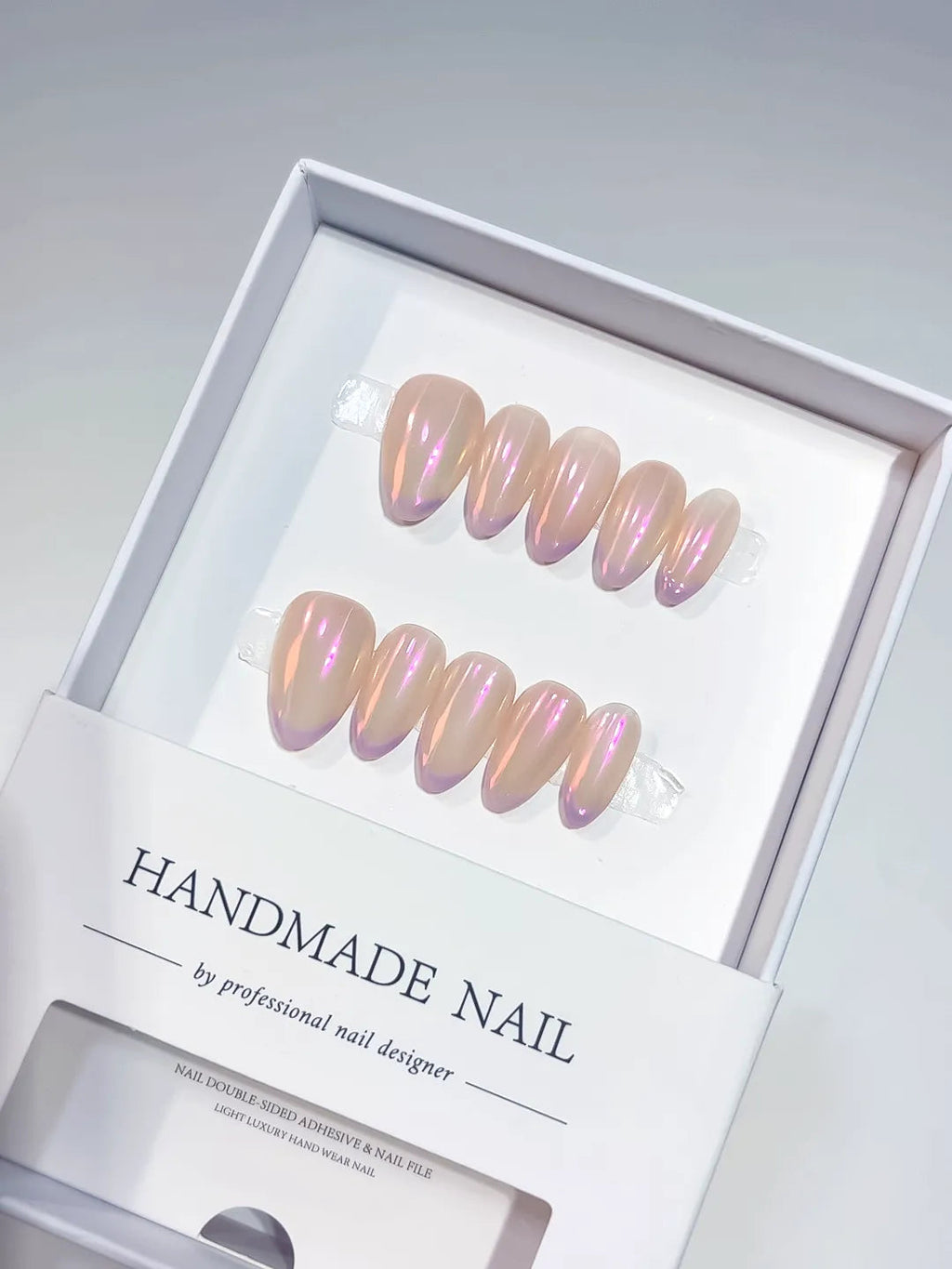 A046 - Short Nude Pink Almond Holographic VibeNailsLab