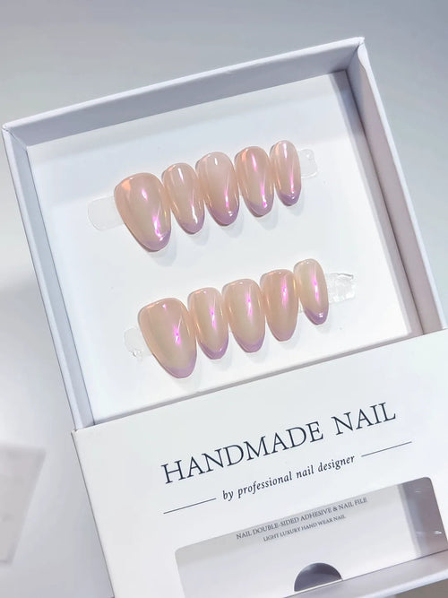 A046 - Short Nude Pink Almond Holographic VibeNailsLab