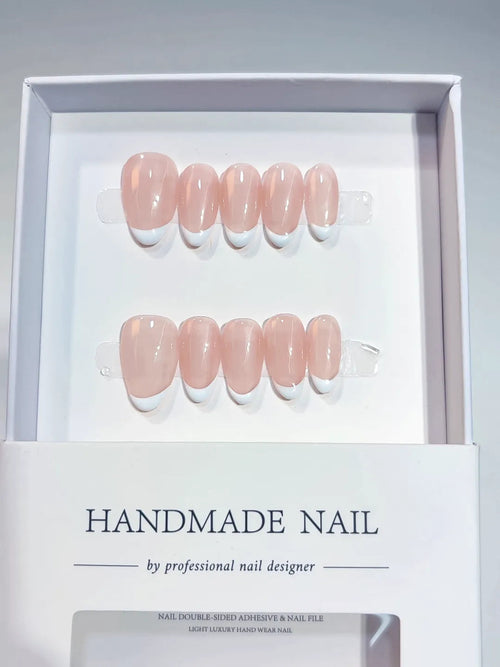 A048 - Short Nude Almond French tip VibeNailsLab