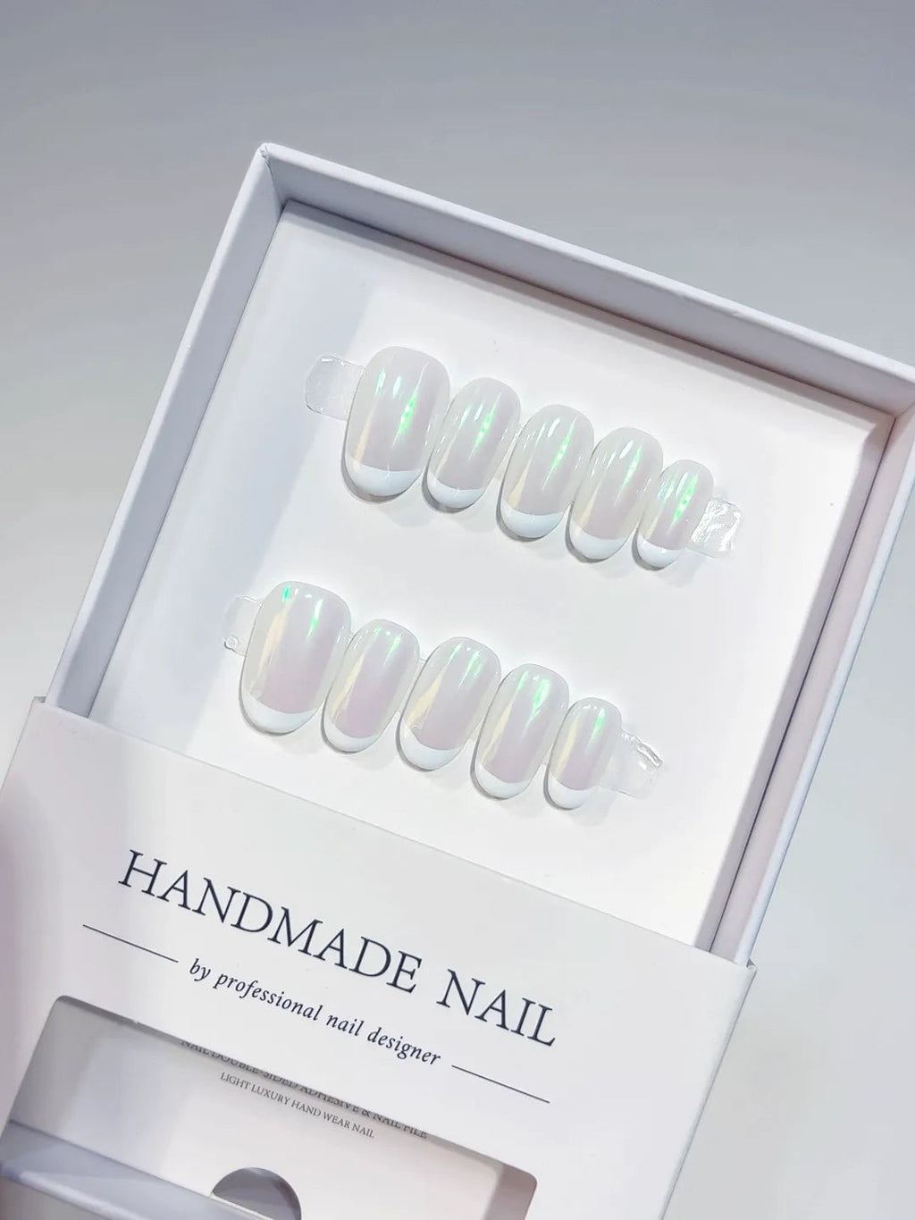 A050 - Short White Green Oval French tip Shine VibeNailsLab