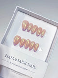 A051 - Short Nude Multicolor Almond Holographic Shimmer Overlay VibeNailsLab