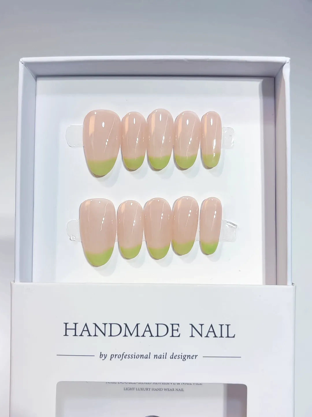 A052 - Medium Nude Green Oval French tip VibeNailsLab