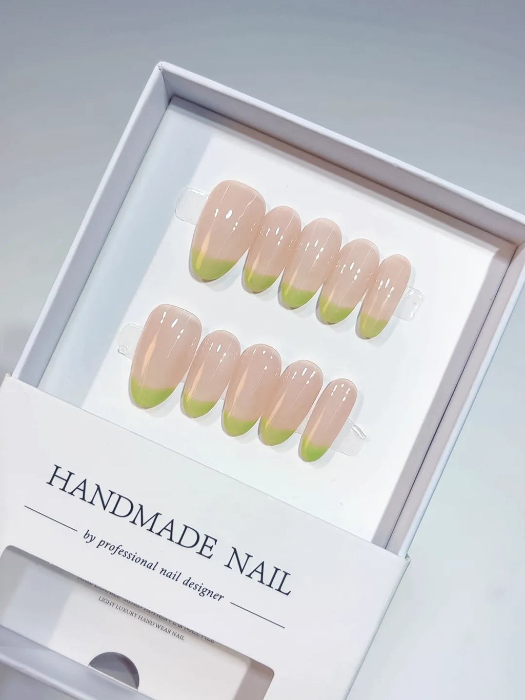 A052 - Medium Nude Green Oval French tip VibeNailsLab