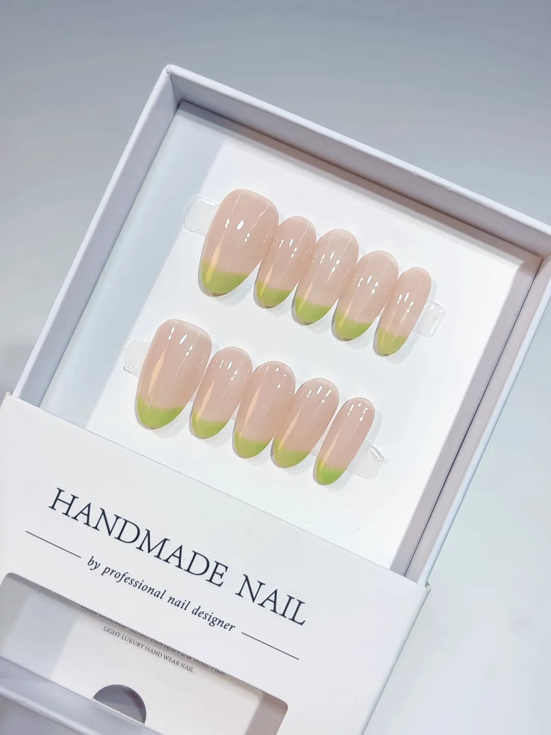 A052 - Medium Nude Green Oval French tip VibeNailsLab