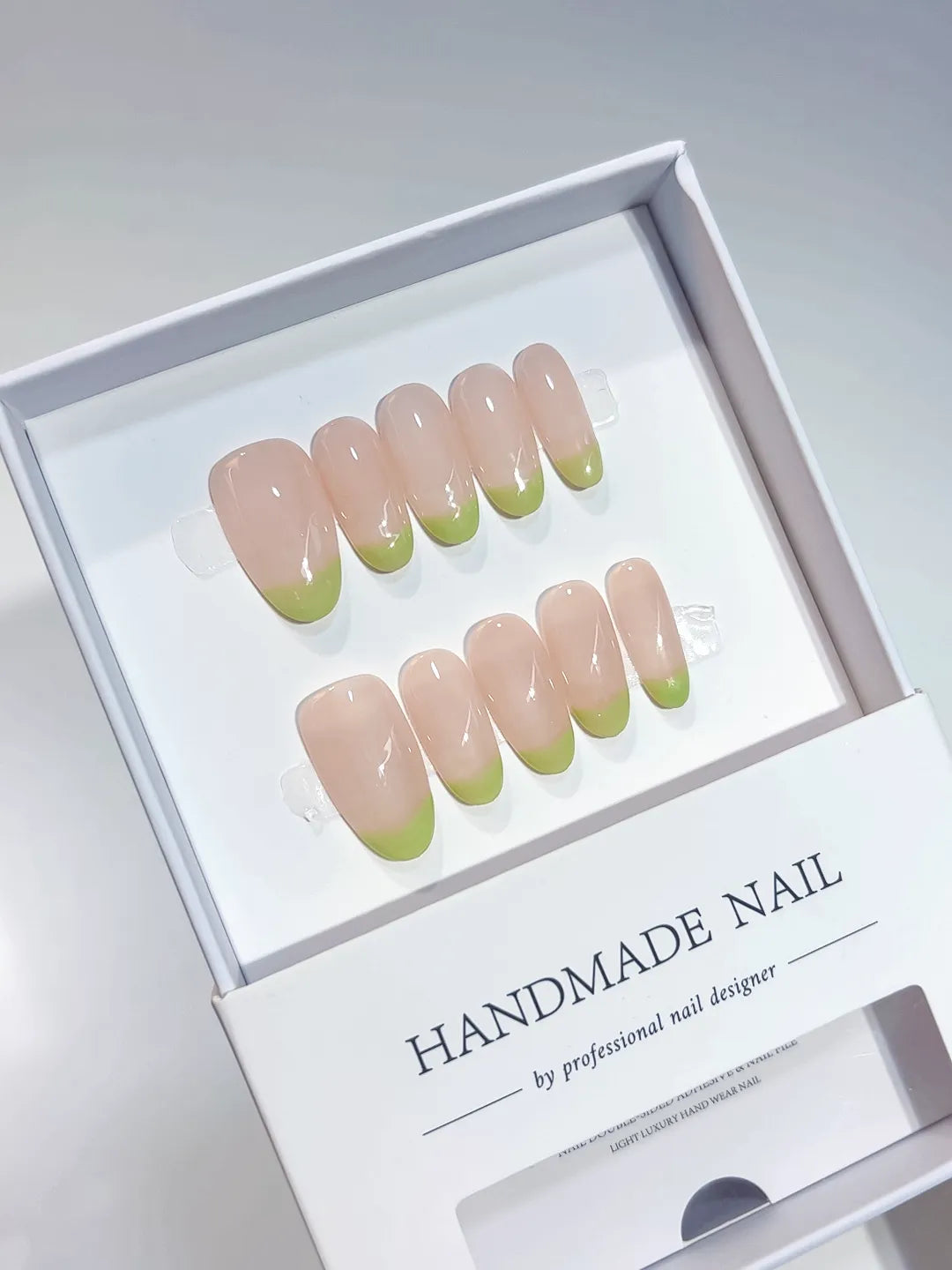 A052 - Medium Nude Green Oval French tip VibeNailsLab