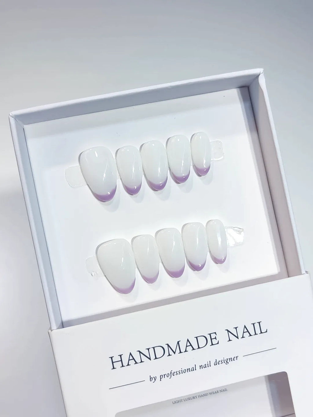 A054 - Short White Purple Almond French tip VibeNailsLab