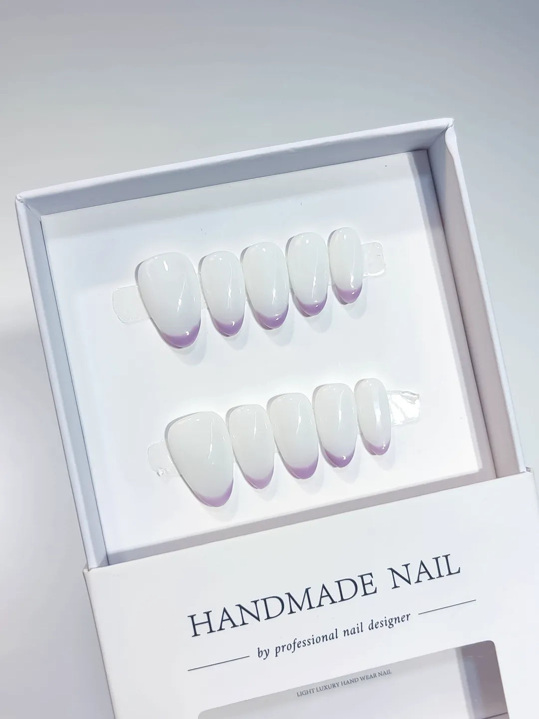 A054 - Short White Purple Almond French tip VibeNailsLab