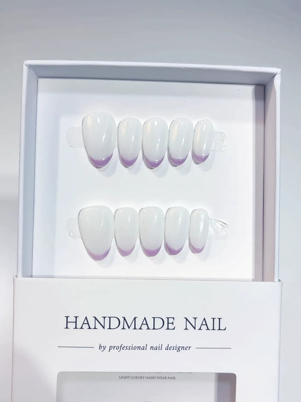 A054 - Short White Purple Almond French tip VibeNailsLab