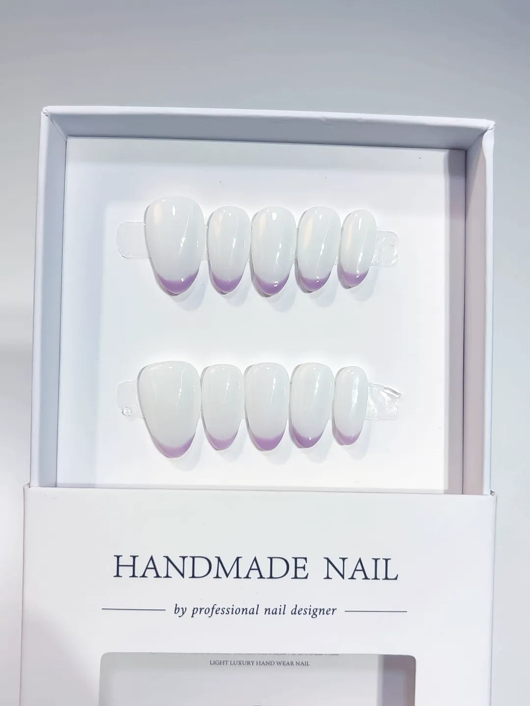 A054 - Short White Purple Almond French tip VibeNailsLab