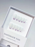 A054 - Short White Purple Almond French tip VibeNailsLab