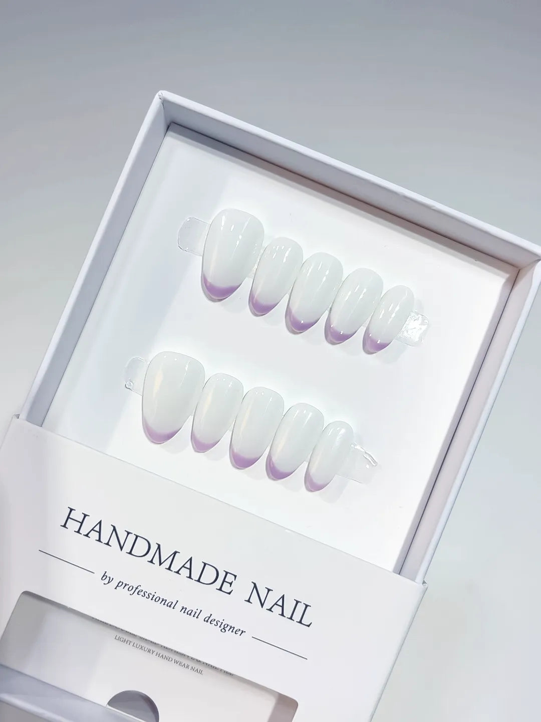 A054 - Short White Purple Almond French tip VibeNailsLab