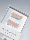 A056 - Medium Nude Blue Oval French tip VibeNailsLab