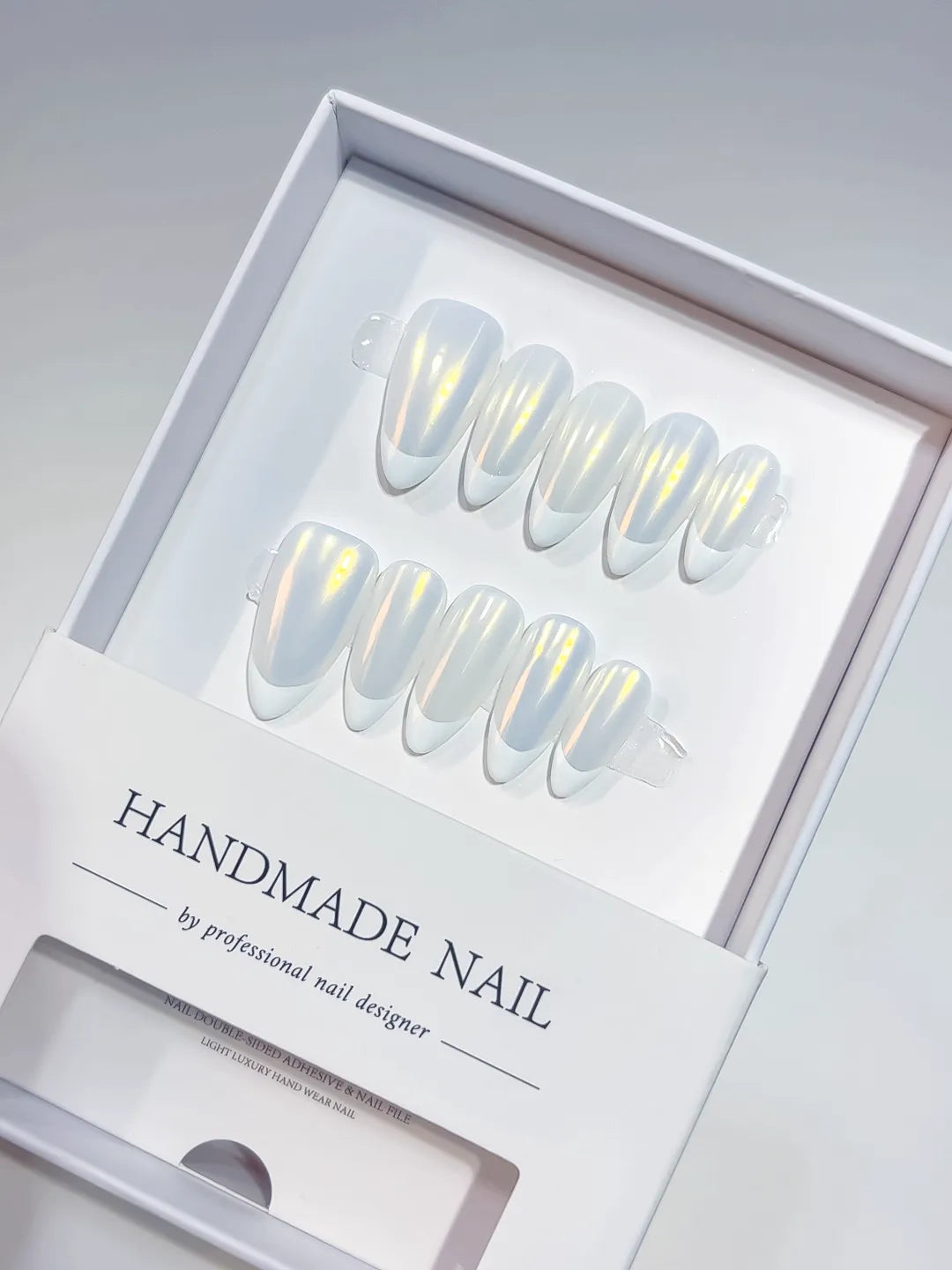 A062 - Medium White Yellow Almond French tip Shine VibeNailsLab