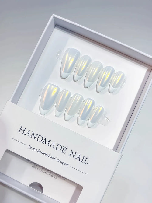 A062 - Medium White Yellow Almond French tip Shine VibeNailsLab