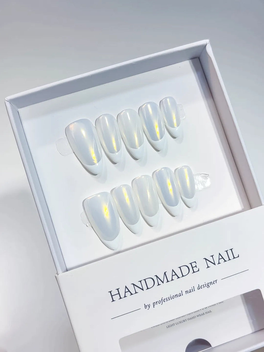 A062 - Medium White Yellow Almond French tip Shine VibeNailsLab